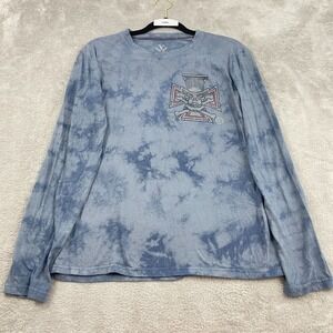 VIGO T-Shirt Mens S‎ Blue Tie Dye Long Sleeve Jeweled Skull Motorcycle Grunge